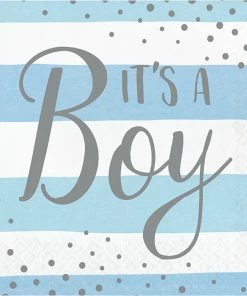 Creative Converting Blue Silver Celebration Luncheon Napkin, It's A Boy 16ct 1st Birthday Party Themes