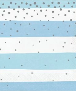 Creative Converting Blue Silver Celebration Luncheon Napkin, Stripes 16ct