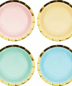 Creative Converting Pastel Celebrations Dessert Plate, Foil, Assorted Pkg 8ct