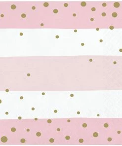 Creative Converting Pink Gold Celebration Beverage Napkins 16ct 1st Birthday Party Themes