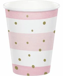 Creative Converting Pink Gold Celebration Hot/Cold Cups 9Oz. 8ct 1st Birthday Party Themes