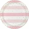 Creative Converting 1st Birthday Party Themes Pink Gold Celebration Dinner Plate, Foil, Stripes 8ct