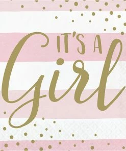 Creative Converting Pink Gold Celebration Luncheon Napkin, It's A Girl 16ct