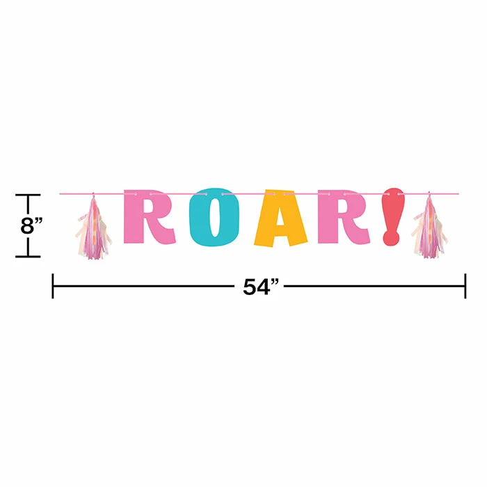 Creative Converting Girl Dino Party Letter Banner W/ Tassles, Iridescent