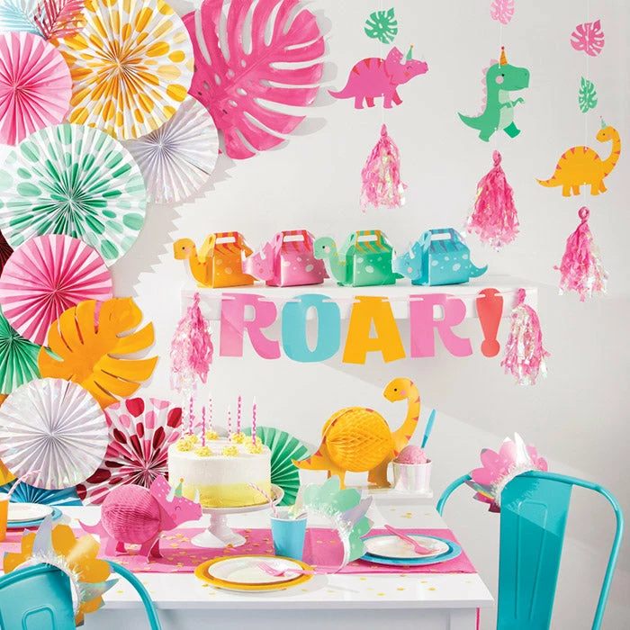 Creative Converting Girl Dino Party Letter Banner W/ Tassles, Iridescent