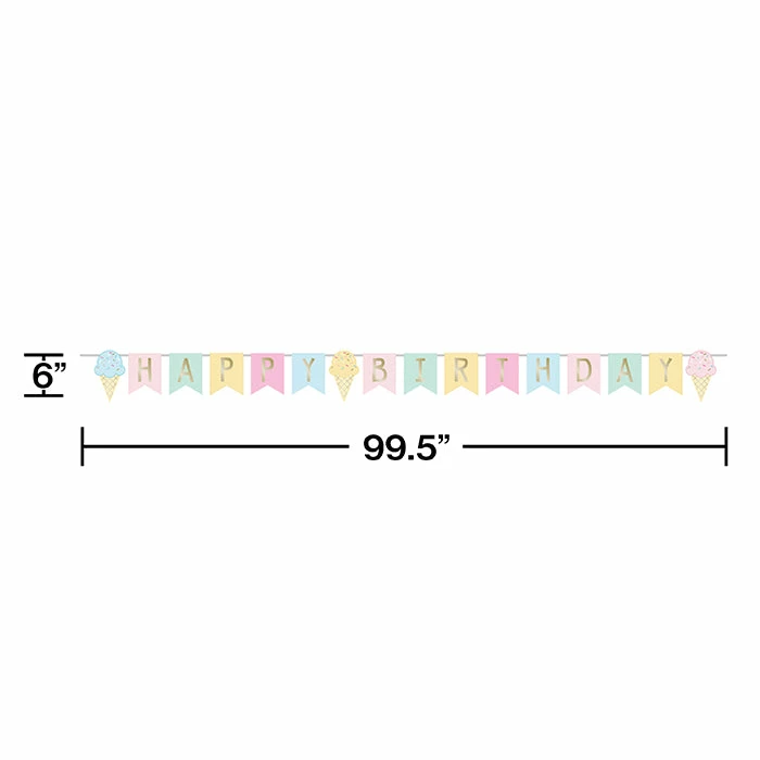 Creative Converting Kids Birthday Party Themes Ice Cream Party Shaped Banner W/ Ribbon, Foil