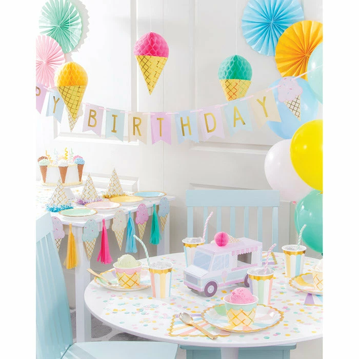 Creative Converting Kids Birthday Party Themes Ice Cream Party Shaped Banner W/ Ribbon, Foil