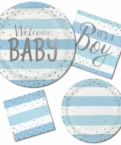 Creative Converting Blue Silver Celebration Luncheon Napkin, It's A Boy 16ct 1st Birthday Party Themes