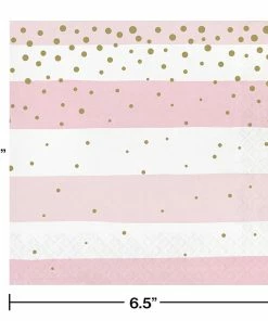 Creative Converting Pink Gold Celebration Luncheon Napkin, Stripes 16ct 1st Birthday Party Themes