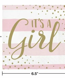 Creative Converting Pink Gold Celebration Luncheon Napkin, It's A Girl 16ct