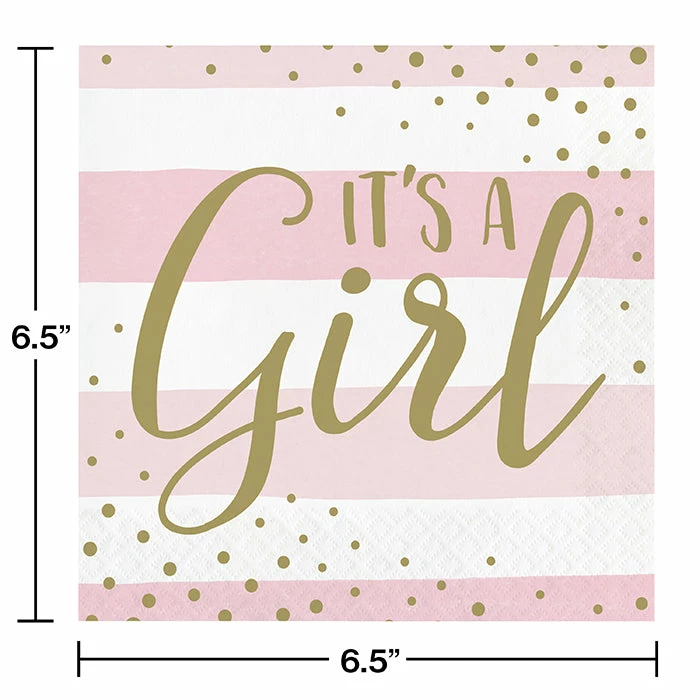 Creative Converting Pink Gold Celebration Luncheon Napkin, It's A Girl 16ct