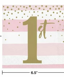 Creative Converting Pink Gold Celebration Luncheon Napkin, 1St Birthday 16ct