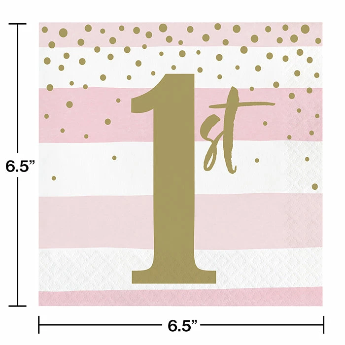 Creative Converting Pink Gold Celebration Luncheon Napkin, 1St Birthday 16ct