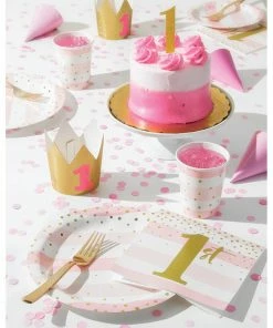 Creative Converting Pink Gold Celebration Luncheon Napkin, 1St Birthday 16ct