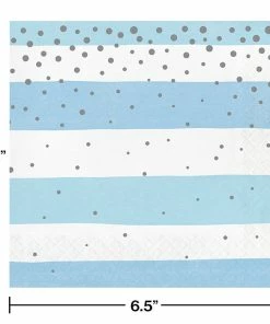 Creative Converting Blue Silver Celebration Luncheon Napkin, Stripes 16ct