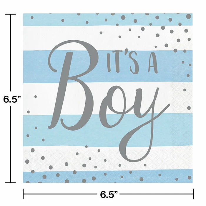 Creative Converting Blue Silver Celebration Luncheon Napkin, It's A Boy 16ct 1st Birthday Party Themes