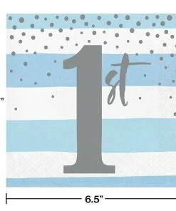 Creative Converting 1st Birthday Party Themes Blue Silver Celebration Luncheon Napkin, 1St Birthday 16ct