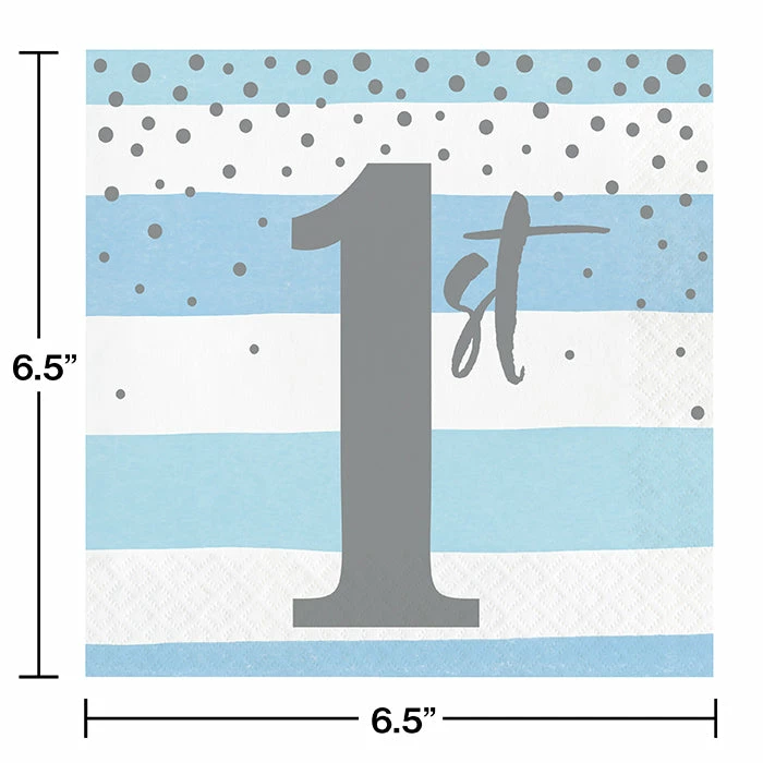 Creative Converting 1st Birthday Party Themes Blue Silver Celebration Luncheon Napkin, 1St Birthday 16ct