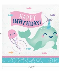Creative Converting Kids Birthday Party Themes Narwhal Party Luncheon Napkin, Happy Birthday 16ct