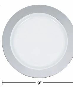 Creative Converting 9" Silver Rim Plastic Plate 10ct