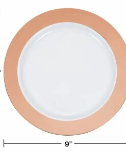 Creative Converting 9" Rosegold Rim Plastic Plate 10ct Bridal And Wedding