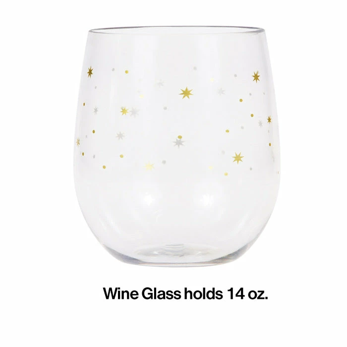 Creative Converting Stars Plastic Stemless Wine Glass By Elise Anniversary Decorations