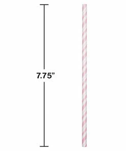 Creative Converting Solid Color Tableware Classic Pink Striped Paper Straws, 24 Ct