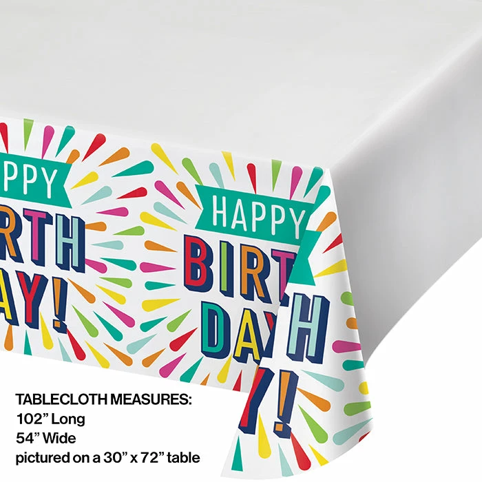 Creative Converting Kids Birthday Party Themes Birthday Burst Paper Tablecover Border Print 54" X 102"