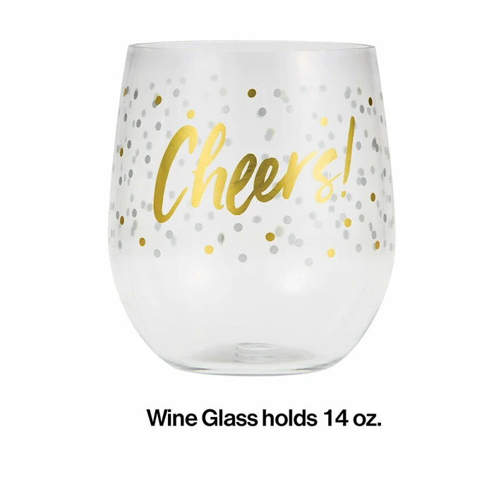 Creative Converting Themed Tableware "Cheers" Plastic Stemless Wine Glass By Elise