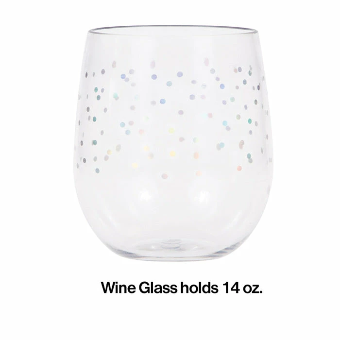Creative Converting Iridescent Dots Plastic Stemless Wine Glass By Elise