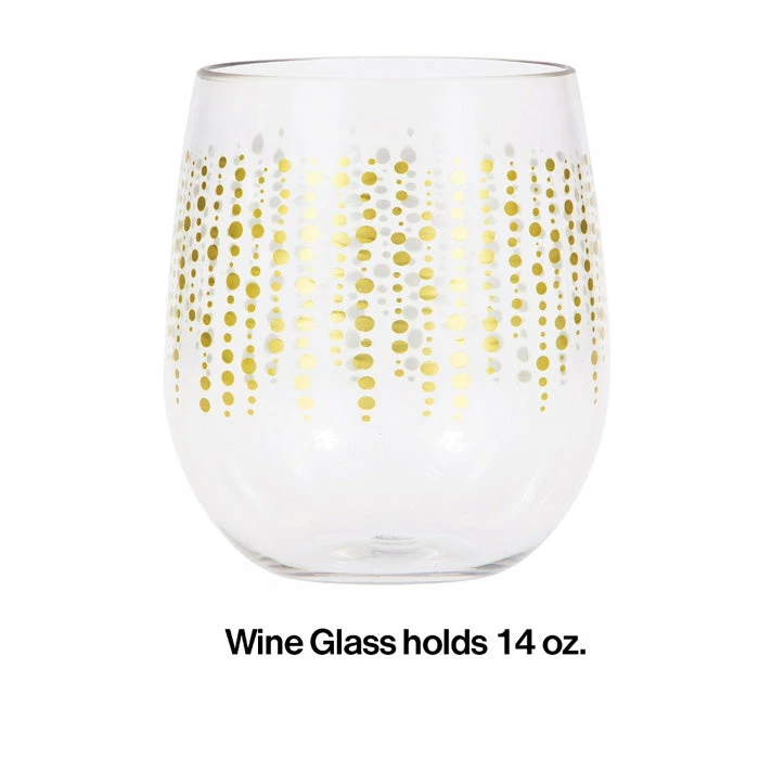 Creative Converting Glittering Gold Dots Plastic Stemless Wine Glass By Elise