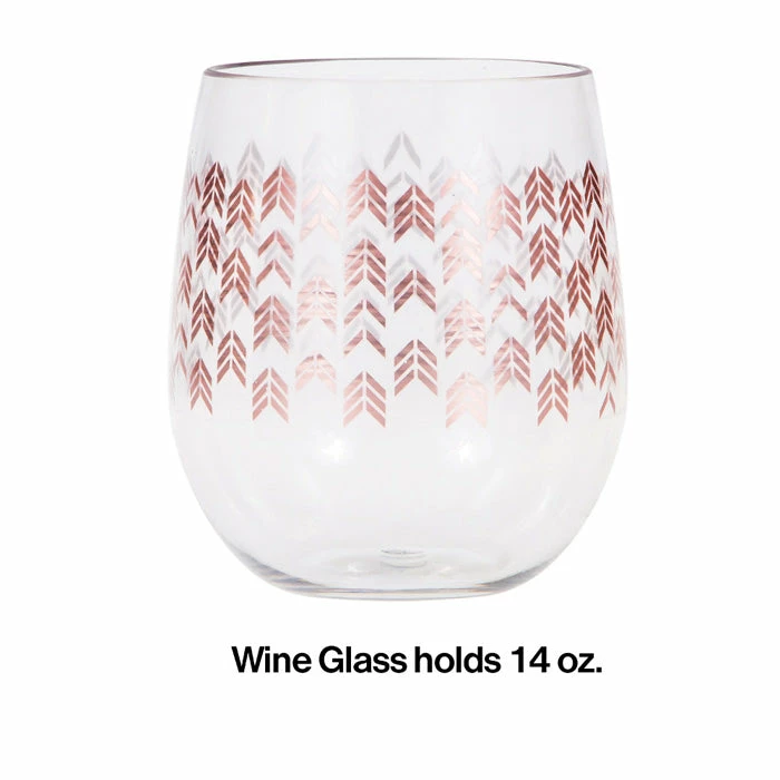 Creative Converting Rose Gold Chevron Plastic Stemless Wine Glass By Elise Bridal And Wedding