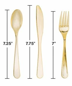 Creative Converting Solid Color Tableware Gold Assorted Plastic Cutlery, 24 Ct