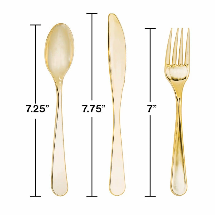Creative Converting Solid Color Tableware Gold Assorted Plastic Cutlery, 24 Ct