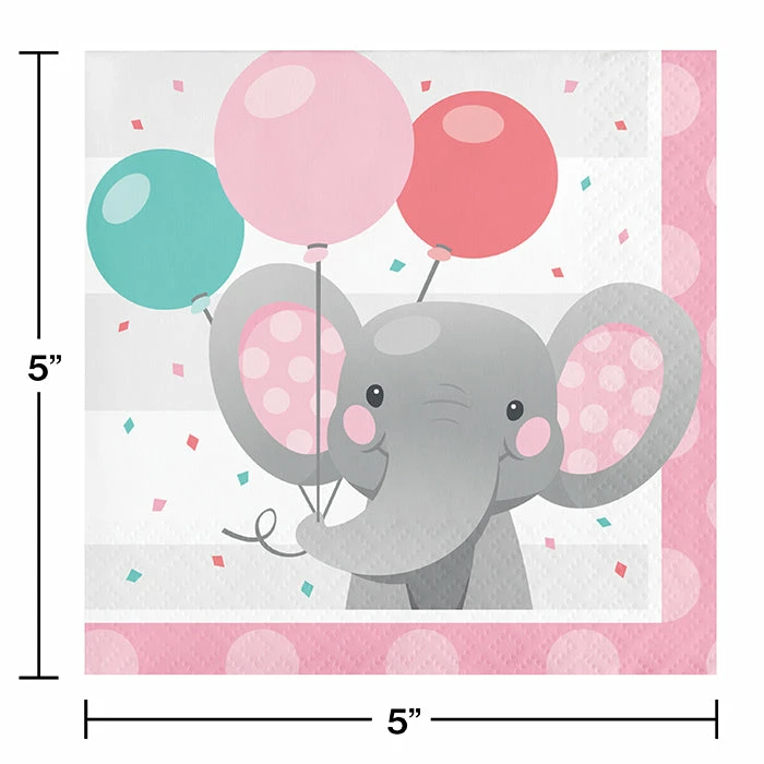 Creative Converting Enchanting Elephants Girl Beverage Napkins 16ct