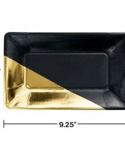 Creative Converting Black And Gold Foil Rectangular Paper Plates By Elise, 8 Ct