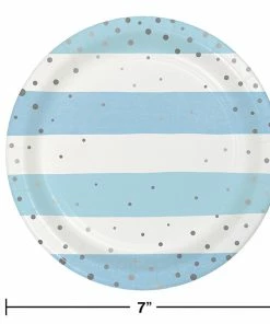 Creative Converting Blue Silver Celebration Dessert Plate, Foil 8ct