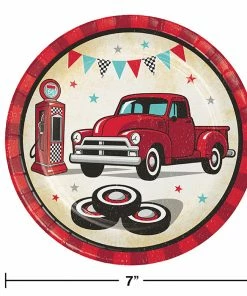 Creative Converting Vintage Red Truck Dessert Plate 8ct