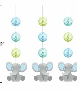 Creative Converting Enchanting Elephants Boy Hanging Cutouts W/ Honeycomb 3ct