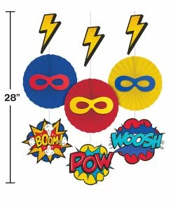 Creative Converting Superhero Party Hanging Decorations W/ Cutouts And Paper Fan 3ct Kids Birthday Party Themes