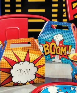 Creative Converting Superhero Party Treat Box W/ Dimensional Nametag 4ct Kids Birthday Party Themes