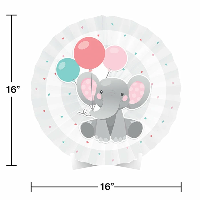 Creative Converting Enchanting Elephants Girl Centerpiece Paper Fan W/ Cutout