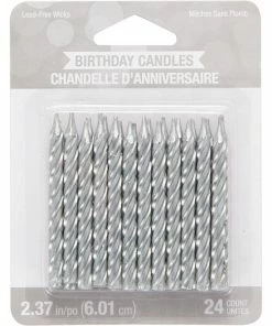 Creative Converting Silver Spiral Candles, 24 Ct