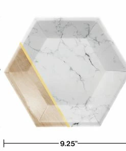 Creative Converting Dessert Plate, 8" Hexagon, Marble, 8 Ct
