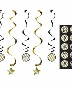 Creative Converting Black And Gold Dizzy Danglers, 5 Ct