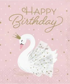 Creative Converting Kids Birthday Party Themes Stylish Swan Happy Birthday Napkins, Pack Of 16