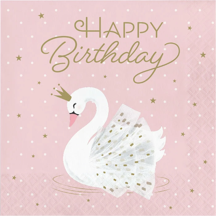 Creative Converting Kids Birthday Party Themes Stylish Swan Happy Birthday Napkins, Pack Of 16