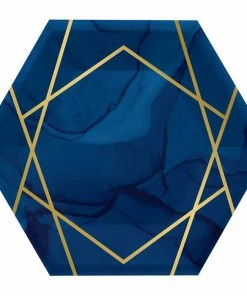 Creative Converting Bridal And Wedding Navy Blue And Gold Foil Dessert Plates, Pack Of 8