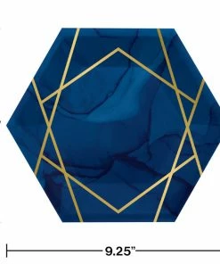 Creative Converting Bridal And Wedding Navy Blue And Gold Foil Dessert Plates, Pack Of 8