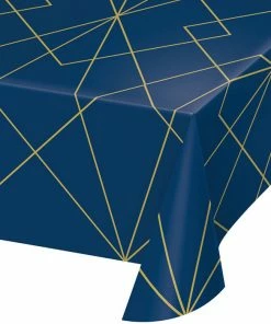 Creative Converting Navy Blue And Gold Foil Plastic Table Cover Bridal And Wedding